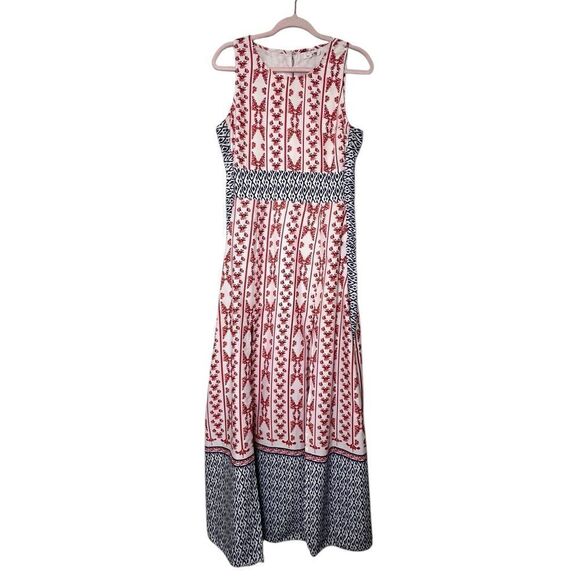 Tularosa Sleeveless Midi Dress Red White Blue Floral Geometric Boho Style Size M - Picture 5 of 7